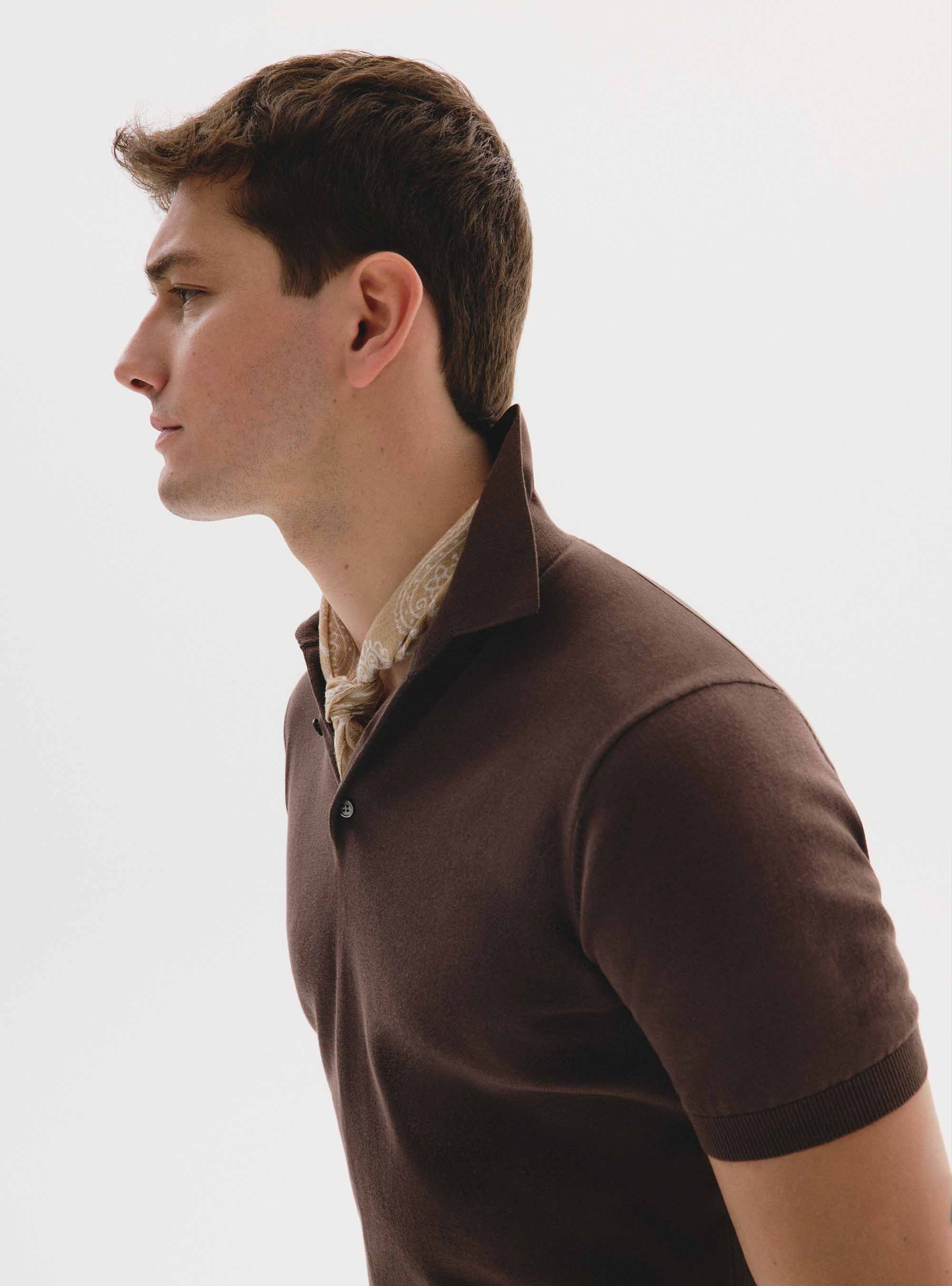 Polo marrone cotone seta, 